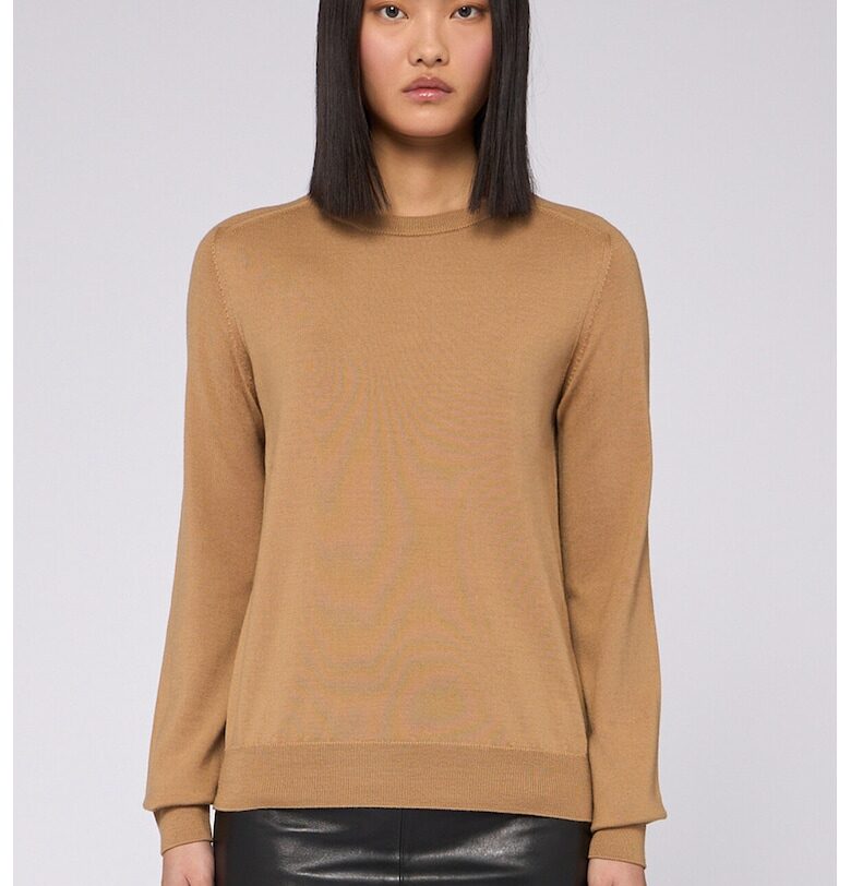 Пуловер от необработена вълна с овално деколте - Тъмнобежово Trussardi