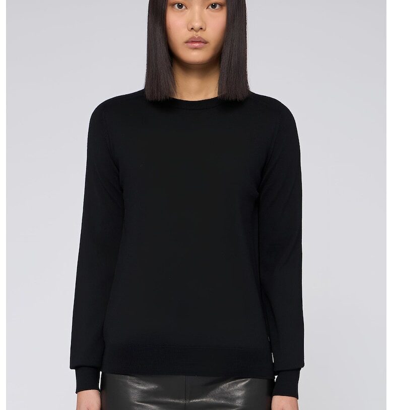 Пуловер от необработена вълна с овално деколте - Черен Trussardi