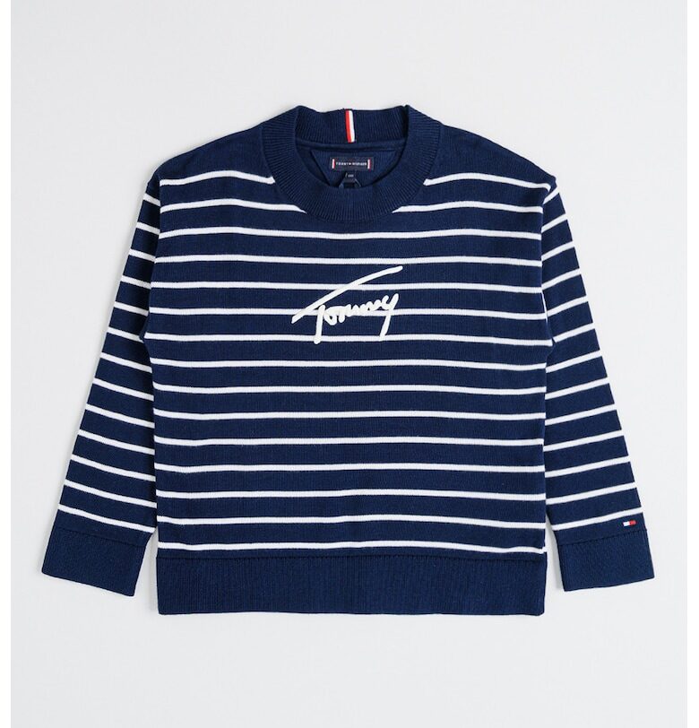 Пуловер от органичен памук с лого - Бял/Тъмносин Tommy Hilfiger