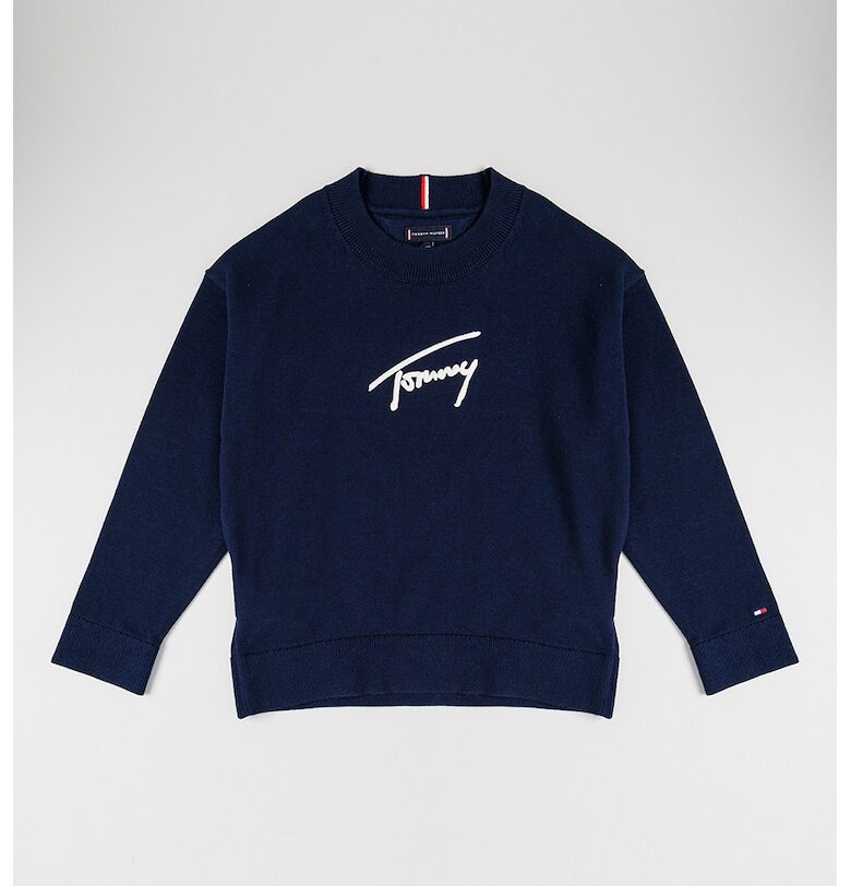 Пуловер от органичен памук с лого - Бял/Ултрамарин синьо Tommy Hilfiger