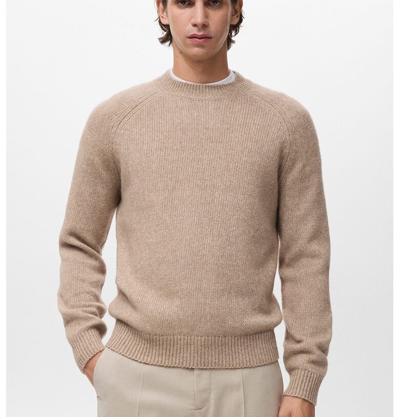 Пуловер от памук и вълна с ръкави реглан - Бежов Mango