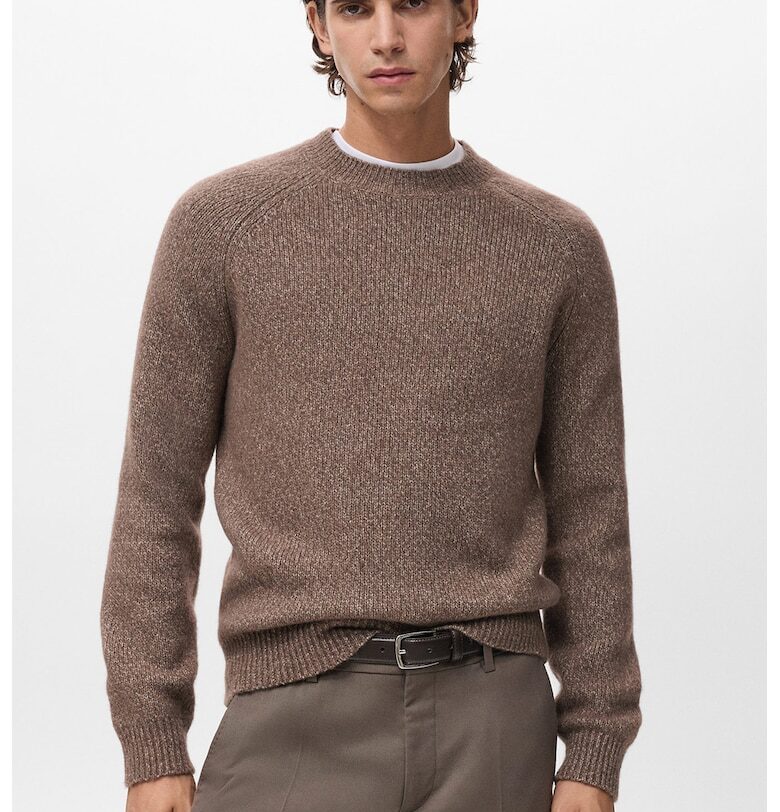 Пуловер от памук и вълна с ръкави реглан - Сиво-кафяв Mango