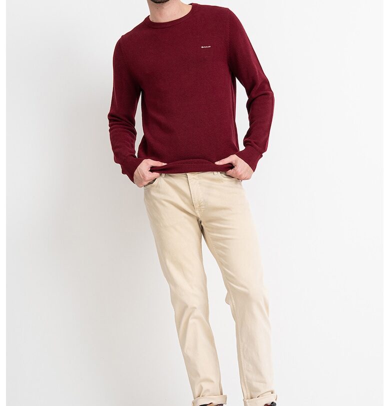 Пуловер от памучно пике - Тъмночервен Gant