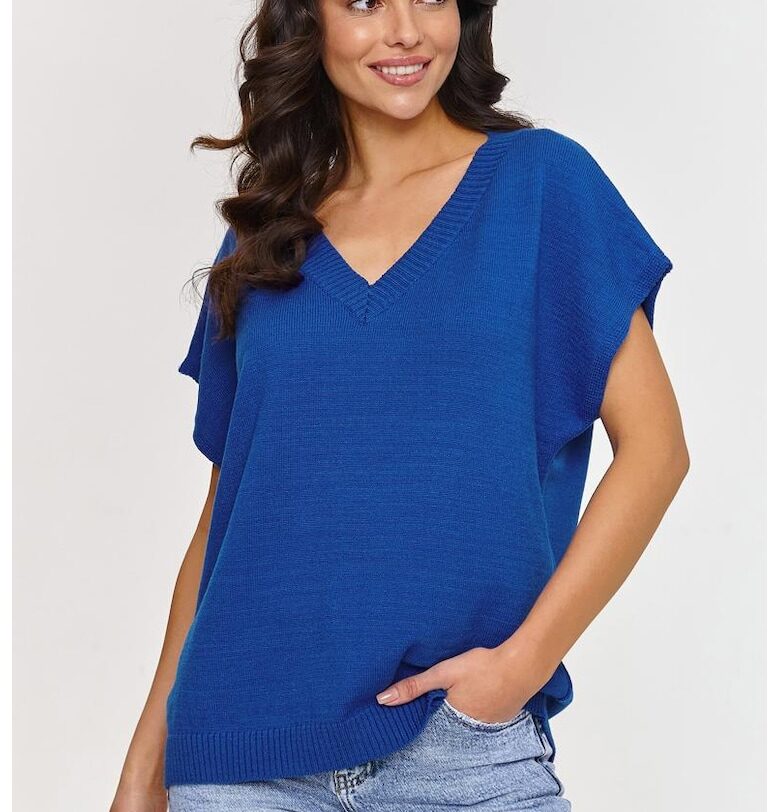 Пуловер с V-образно деколте и къси ръкави - един размер Makadamia