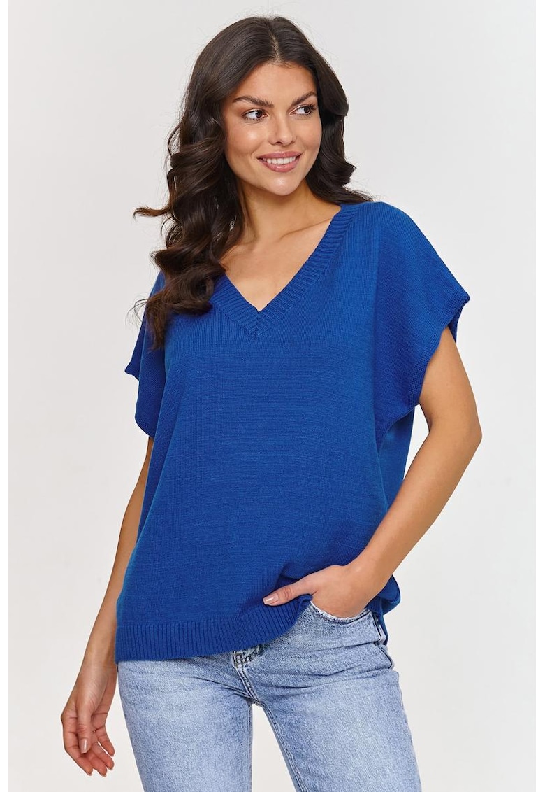 Пуловер с V-образно деколте и къси ръкави - един размер Makadamia