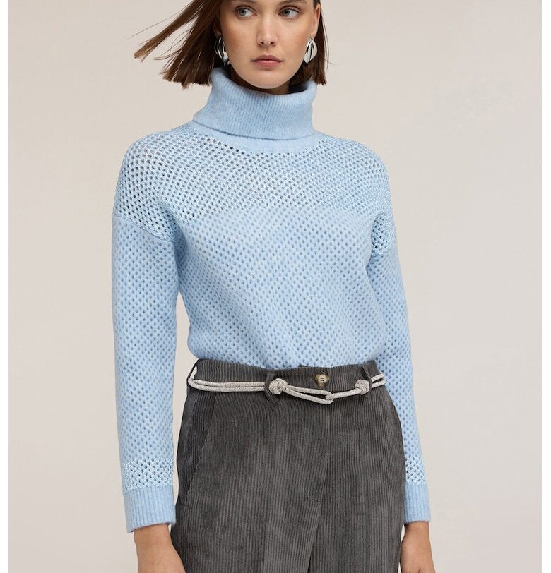 Пуловер с ажур с поло - Небесносин Motivi