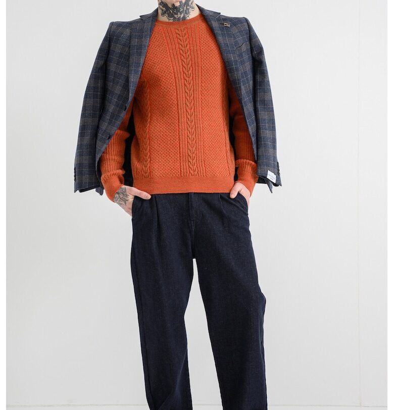 Пуловер с аплака с плетка осморка - Изгорен портокал Pal Zileri