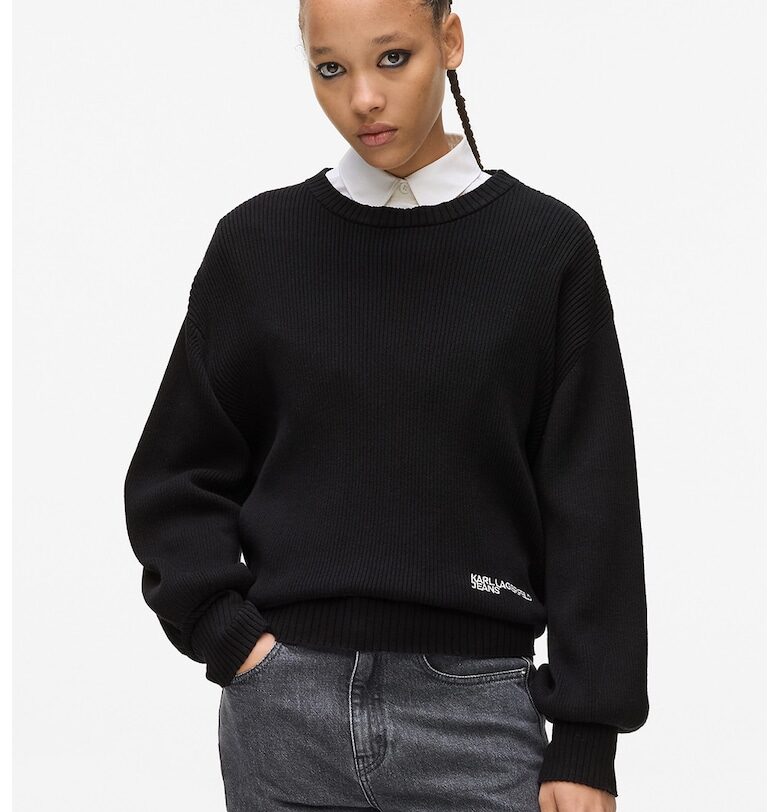 Пуловер с буфан ръкави - Черен KARL LAGERFELD JEANS