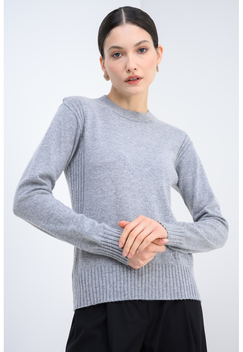 Пуловер с вълна - Сив меланж/Сребрист ARMANI EXCHANGE