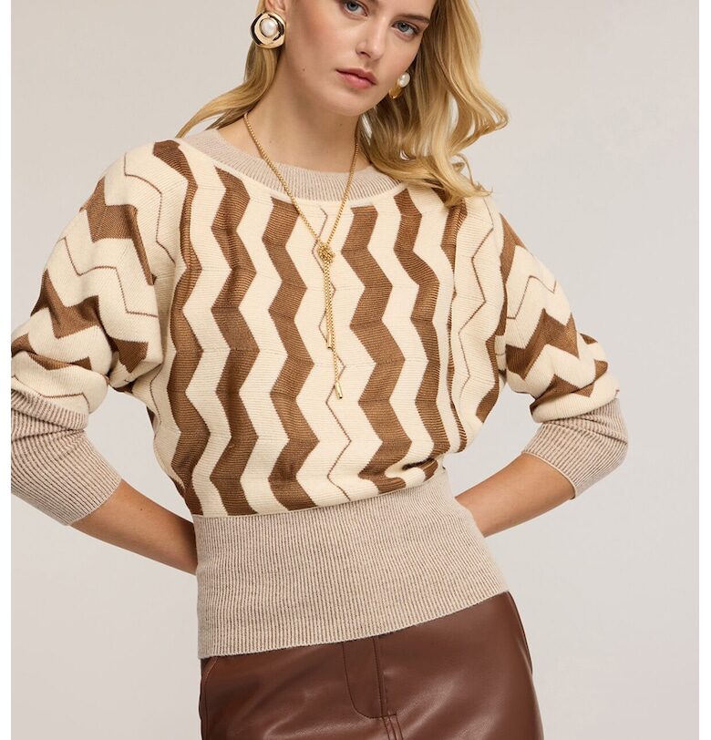 Пуловер с вълна - Кафяв/Светло бежово Motivi