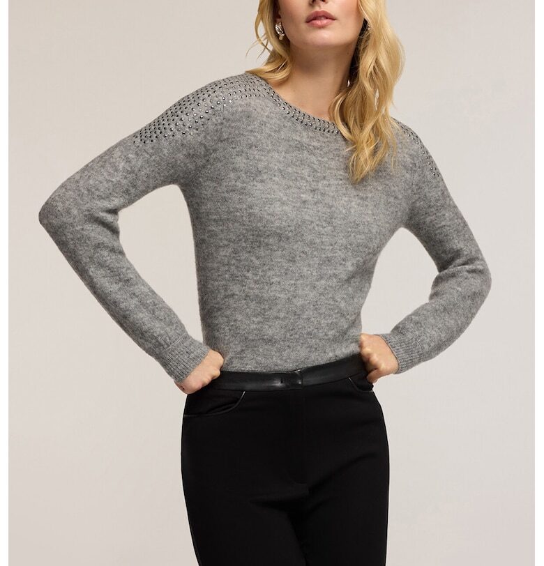 Пуловер с вълна и капси - Сив меланж Motivi