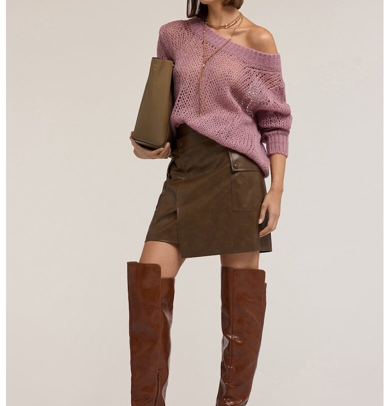 Пуловер с вълна и мохер - Лилав Motivi