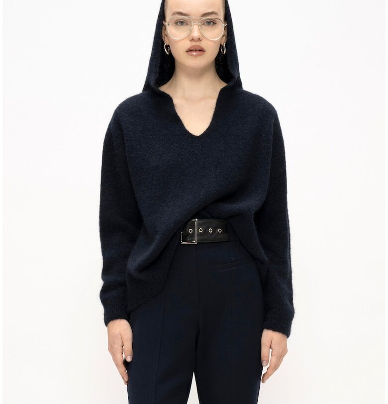 Пуловер с вълна с качулка - Тъмносин Marc Ellis