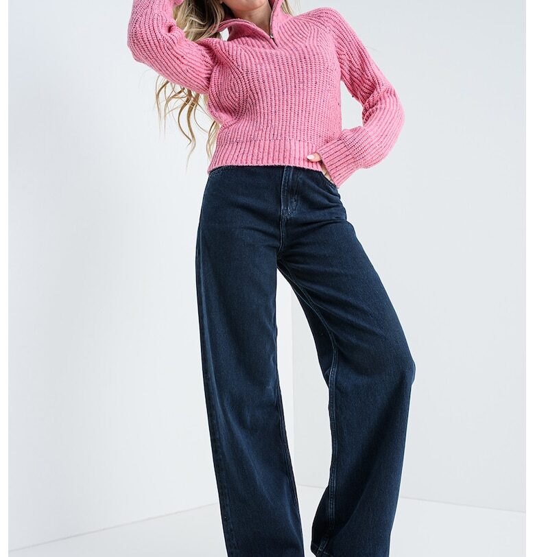 Пуловер с вълна с къс цип - Розов меланж Tommy Jeans