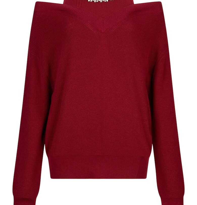 Пуловер с вълна с отвори на раменете - Тъмночервен Liu Jo