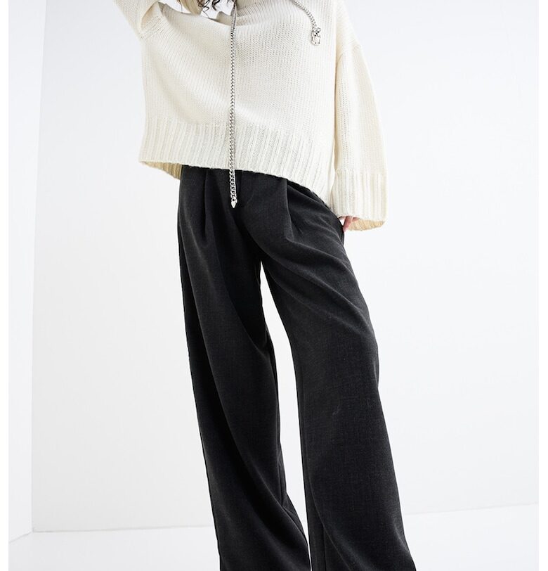 Пуловер с вълна с паднали ръкави - Крем HUGO