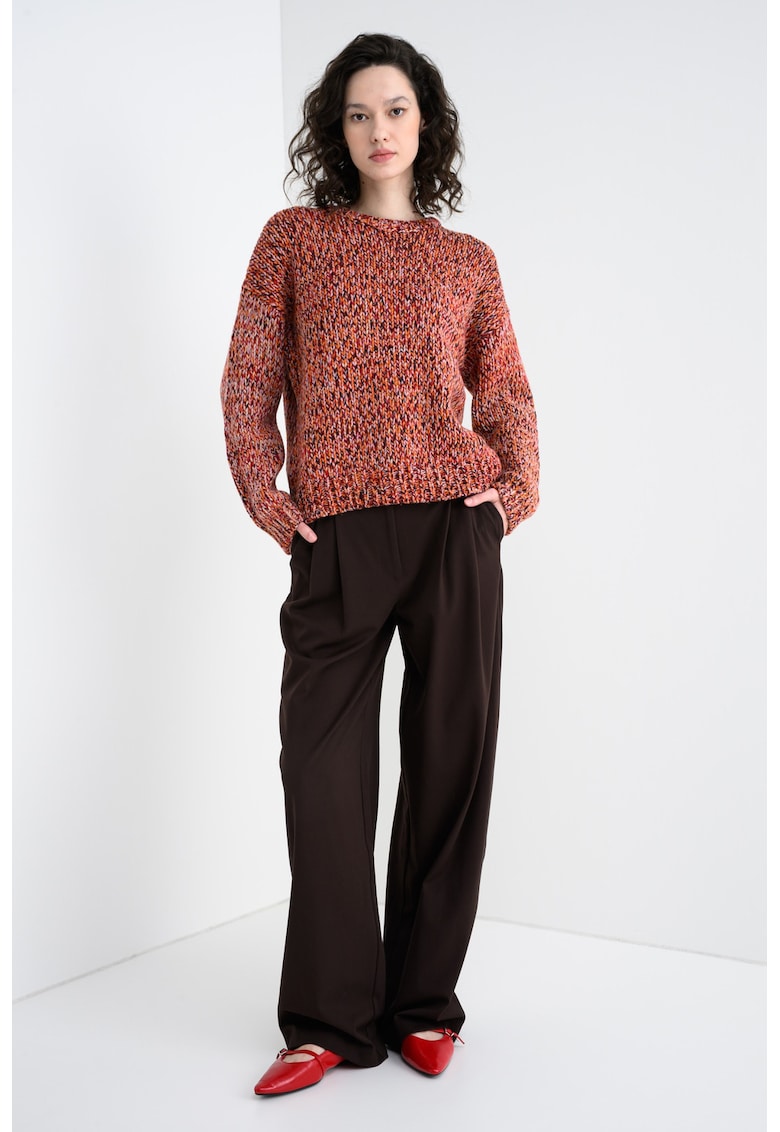 Пуловер с вълна с паднали ръкави - Червен/Кафяв/Оранжев Stefanel