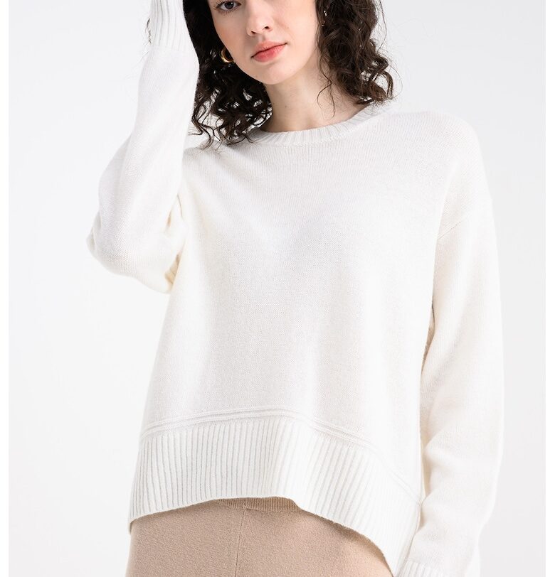 Пуловер с вълна с паднали ръкави - Бял United Colors of Benetton