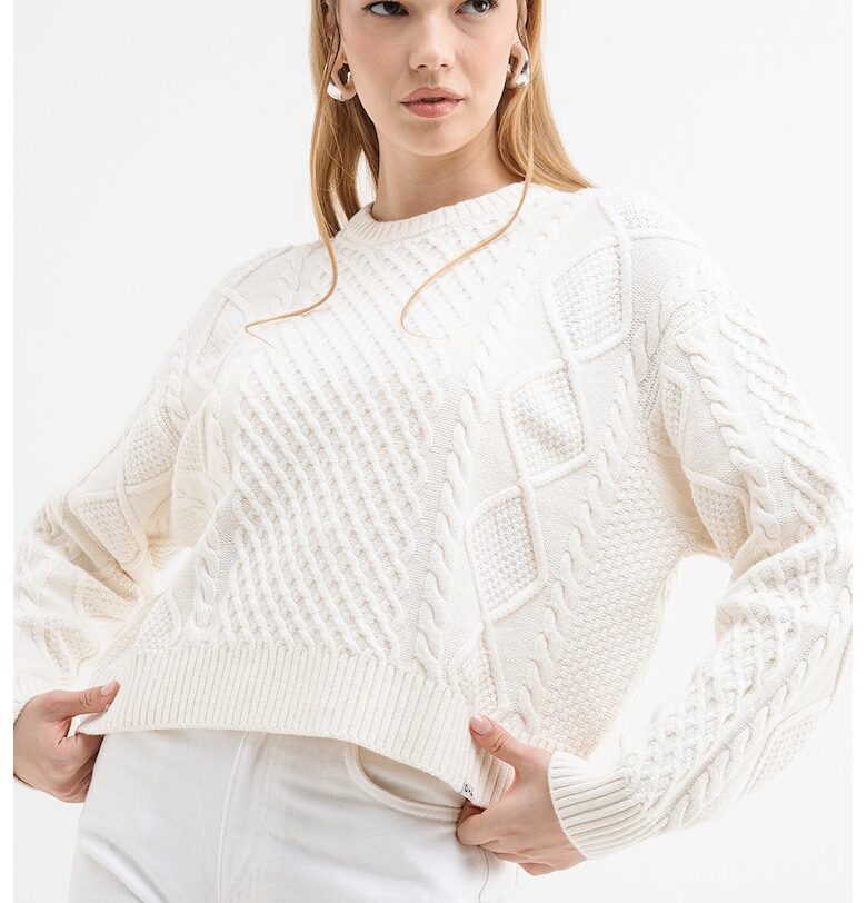 Пуловер с вълна с плетка осморка - Бял GUESS JEANS
