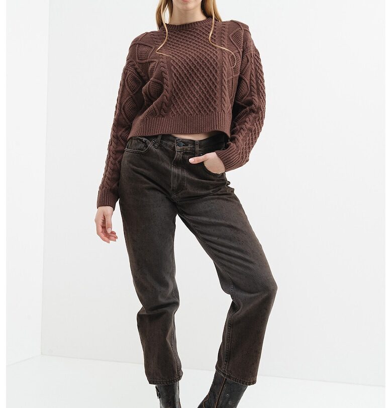 Пуловер с вълна с плетка осморка - Кафяв GUESS JEANS