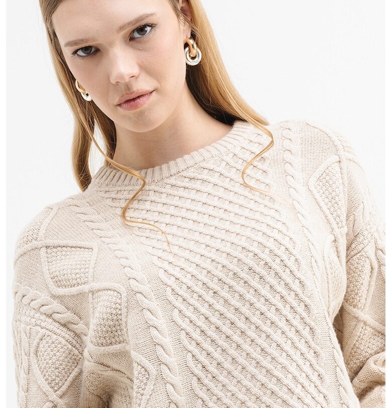 Пуловер с вълна с плетка осморка - Бежов GUESS JEANS