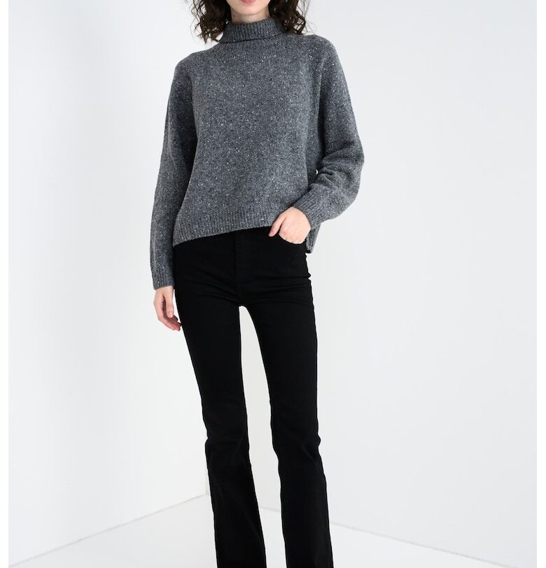 Пуловер с вълна с поло - Меланж тъмно сиво Stefanel