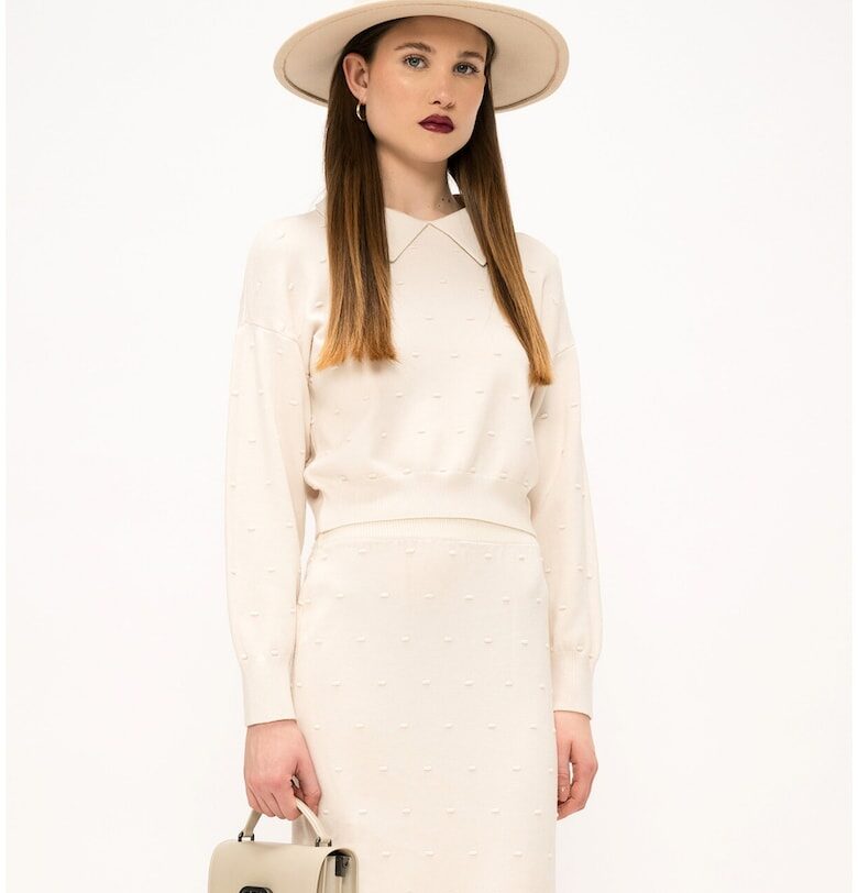 Пуловер с класическа яка и релефни детайли - Бледо розово Marc Ellis