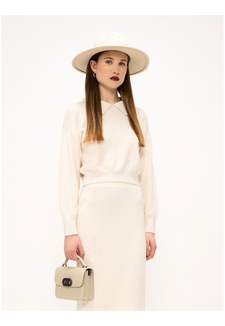 Пуловер с класическа яка и релефни детайли - Бледо розово Marc Ellis