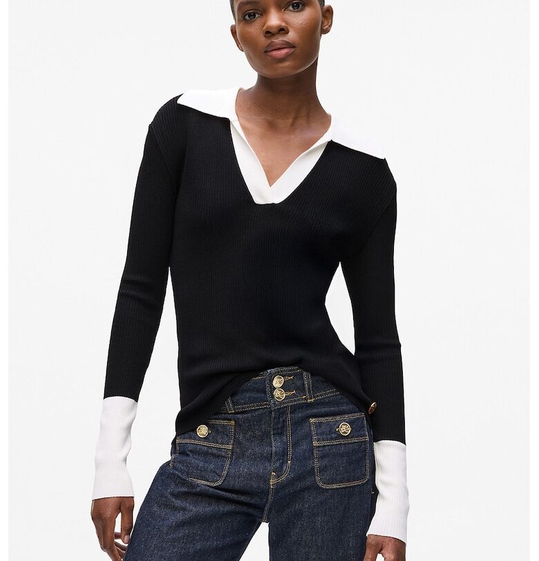 Пуловер с контрастна яка - Бял/Черен Karl Lagerfeld