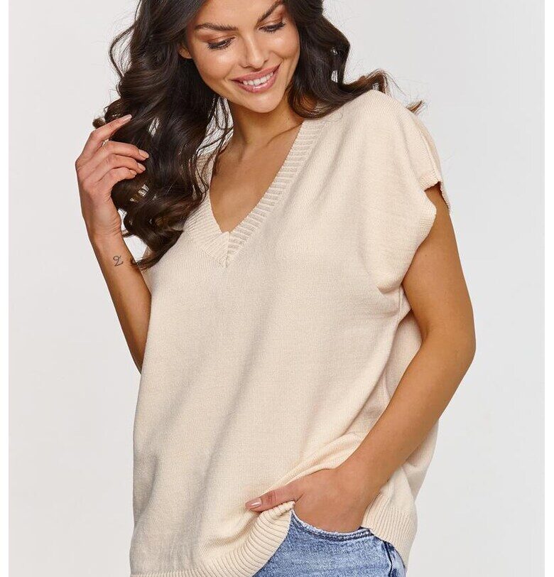 Пуловер с къс ръкав и V-образно деколте - Един размер Makadamia