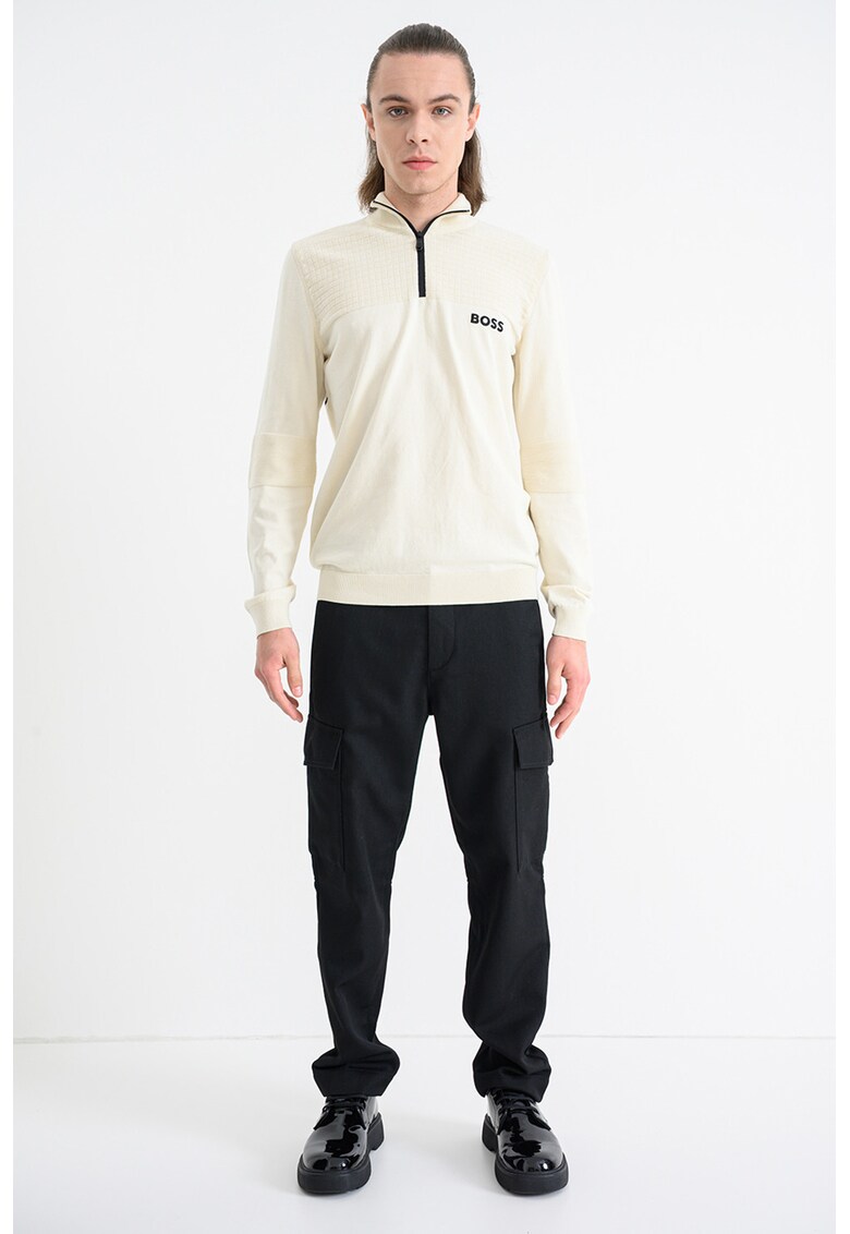 Пуловер с къс цип - Черен/Светло бежово BOSS