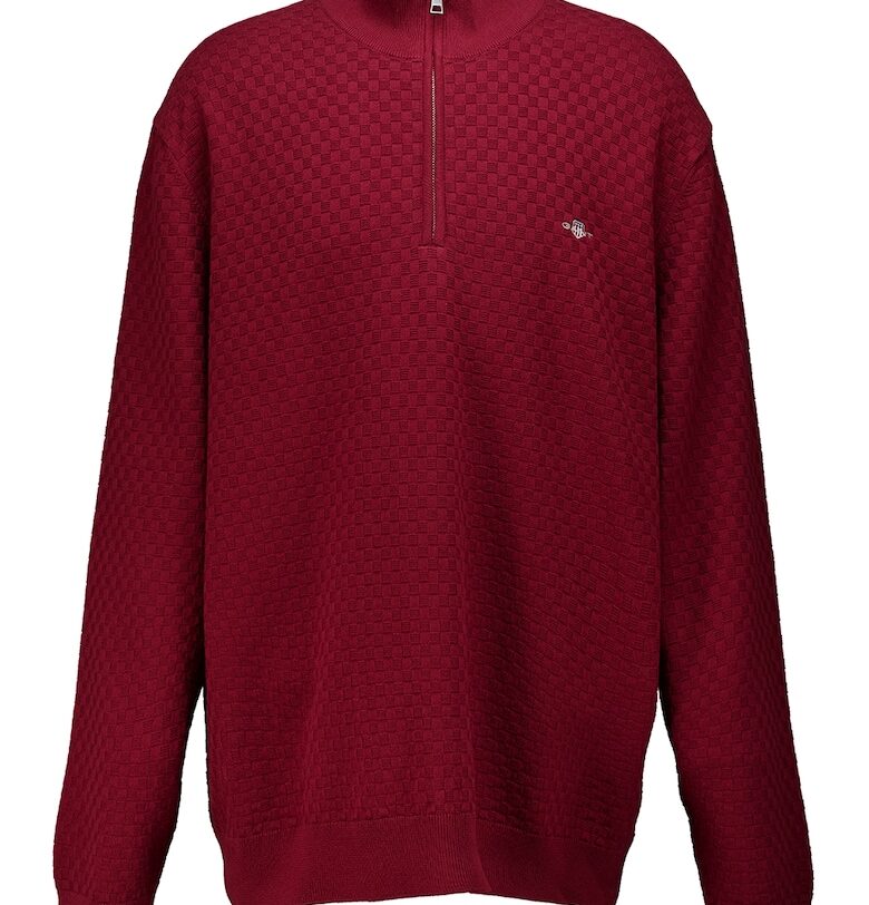 Пуловер с къс цип - Тъмночервен Gant