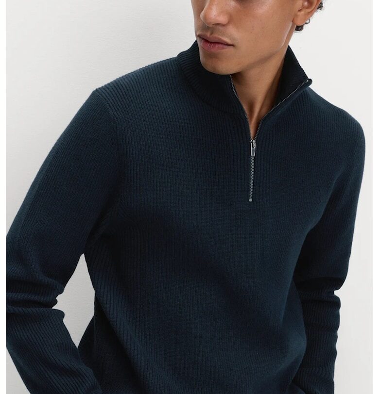 Пуловер с къс цип - Петролно синьо Marks  Spencer