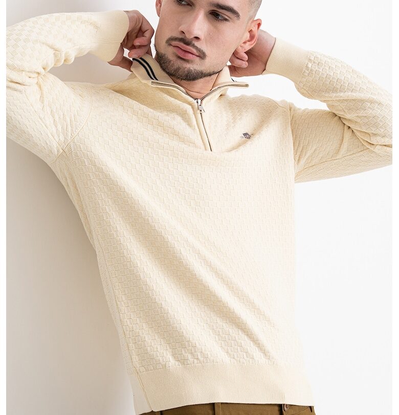 Пуловер с къс цип - Бежов Gant