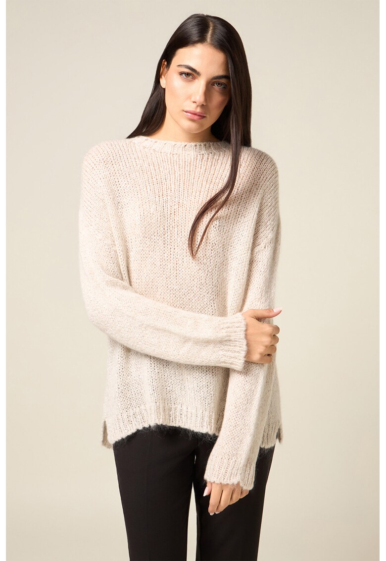 Пуловер с мохер и бляскави нишки - Бежов меланж Oltre