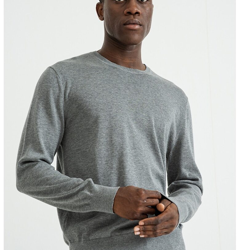 Пуловер с овално деколте - Tъмносив CALVIN KLEIN