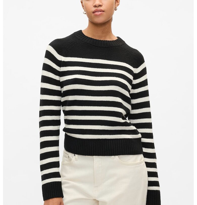 Пуловер с овално деколте - Бял/Черен GAP