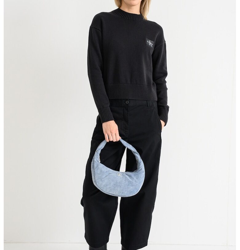 Пуловер с овално деколте и рипсени подгъви - Черен CALVIN KLEIN JEANS