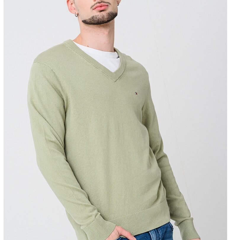 Пуловер с органичен памук и кашмир - Зелени аспержи Tommy Hilfiger