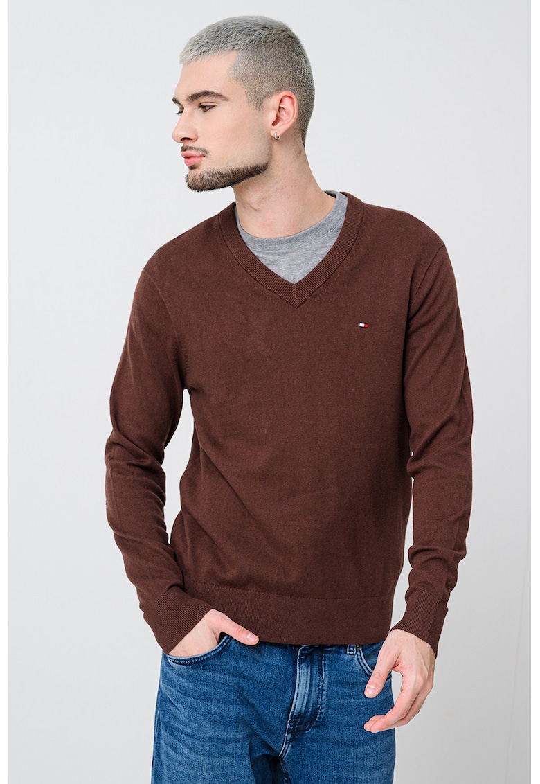 Пуловер с органичен памук и кашмир - Тъмнокафяв Tommy Hilfiger