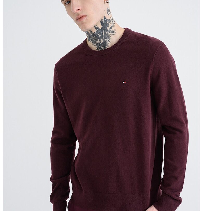 Пуловер с органичен памук и кашмир с овално деколте - Тъмновиолетов Tommy Hilfiger