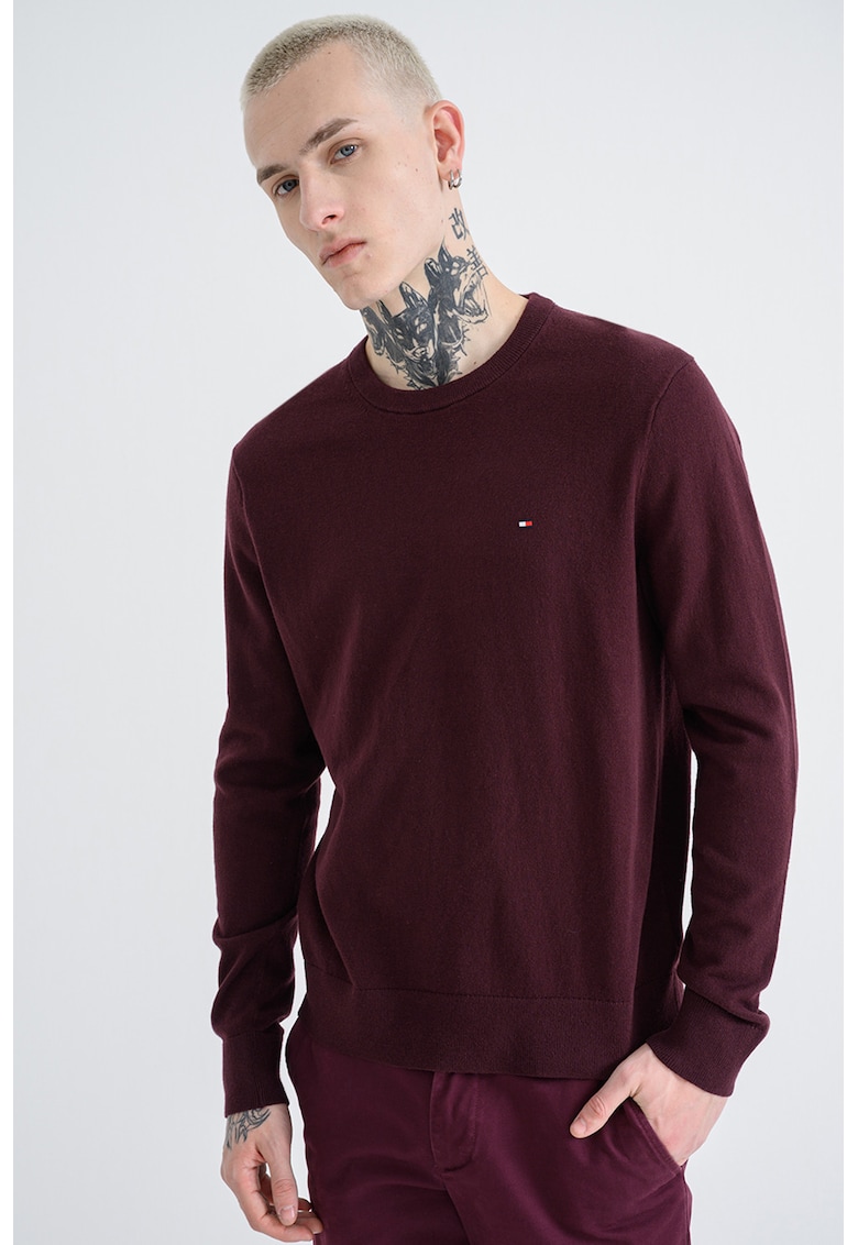 Пуловер с органичен памук и кашмир с овално деколте - Тъмновиолетов Tommy Hilfiger
