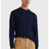 Пуловер с органичен памук и кашмир с овално деколте - Тъмносин Tommy Hilfiger