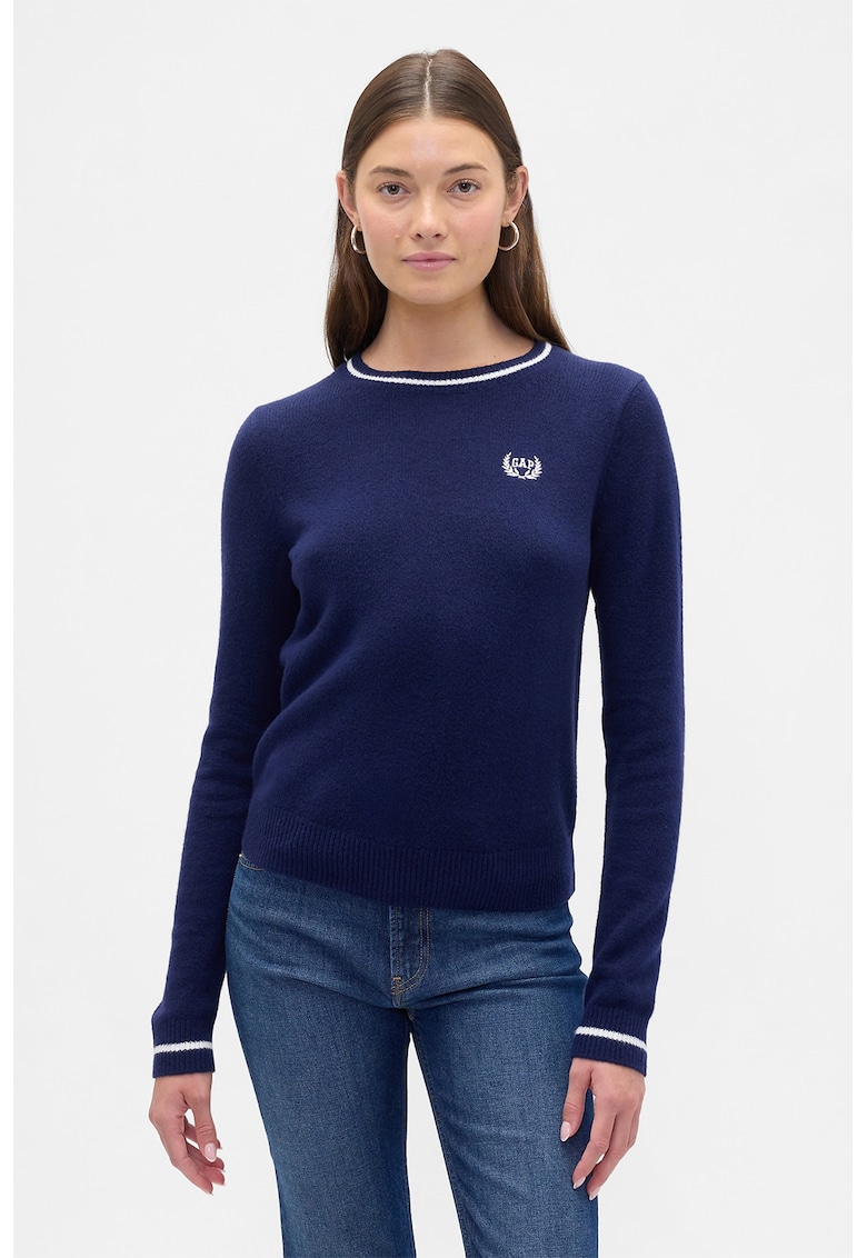 Пуловер с памук с овално деколте - Тъмносин GAP