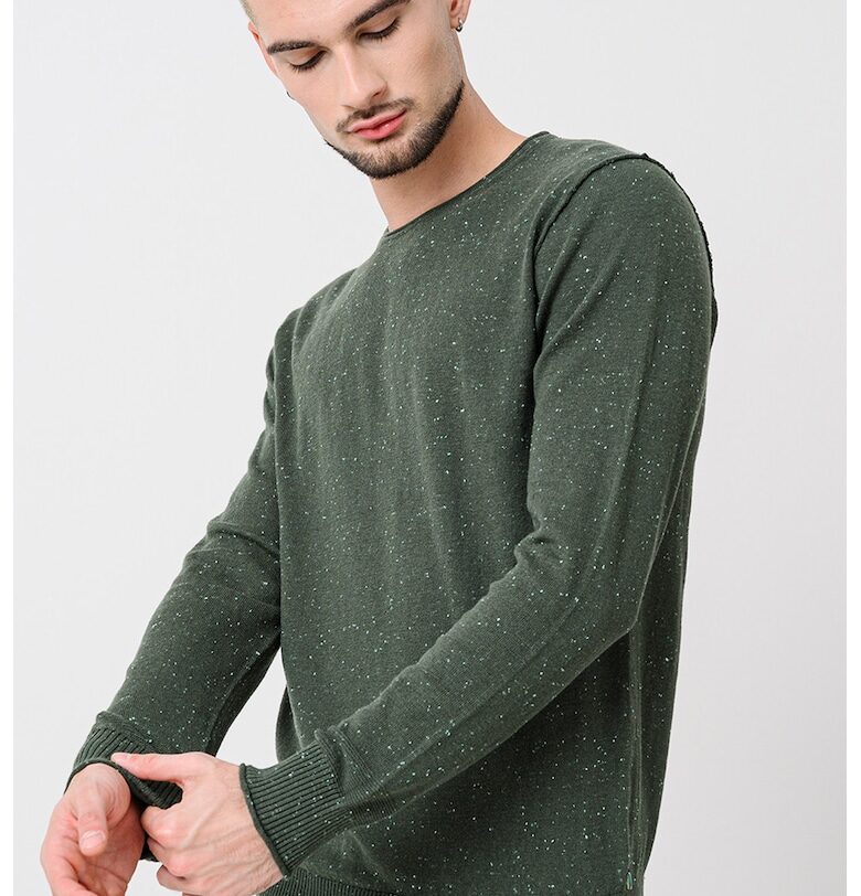 Пуловер с памук с овално деколте - Аква зелено Scotch  Soda