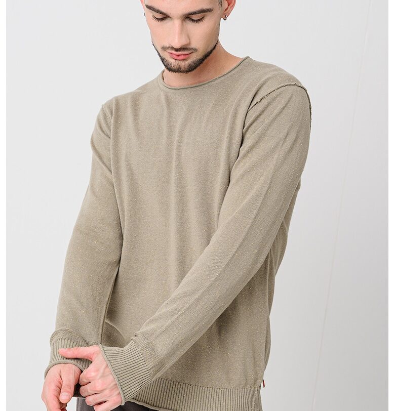 Пуловер с памук с овално деколте - Бледозелен Scotch  Soda