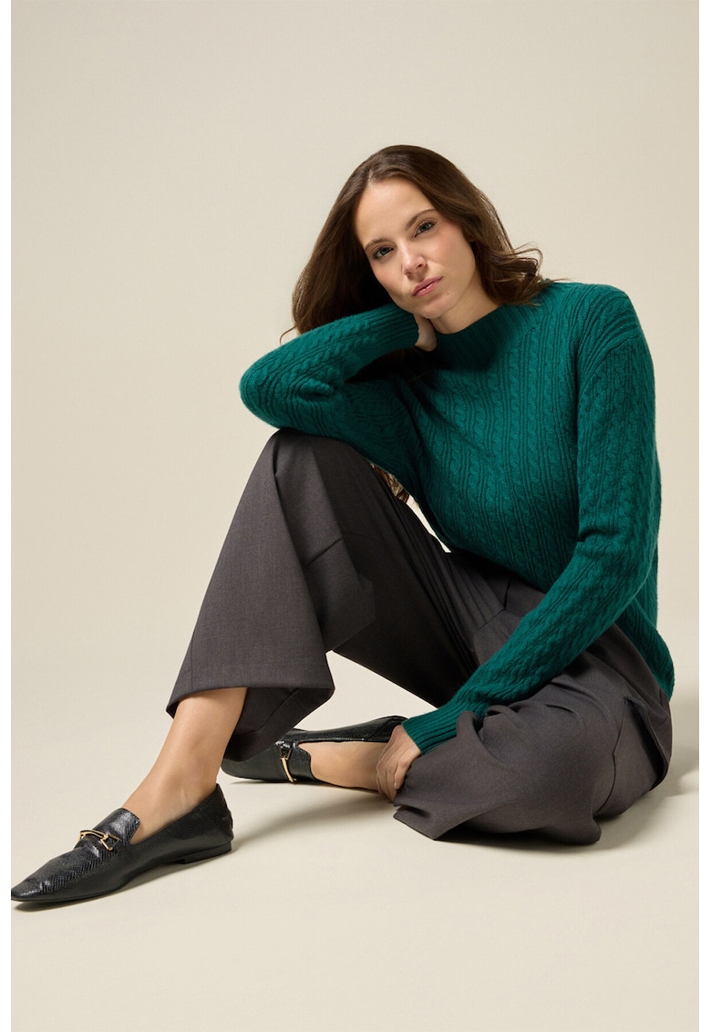 Пуловер с плетка осморка - Персийско зелено Oltre