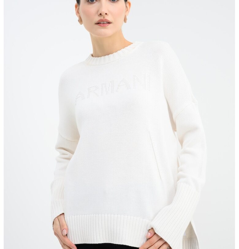 Пуловер с цепки за палците - Слонова кост ARMANI EXCHANGE