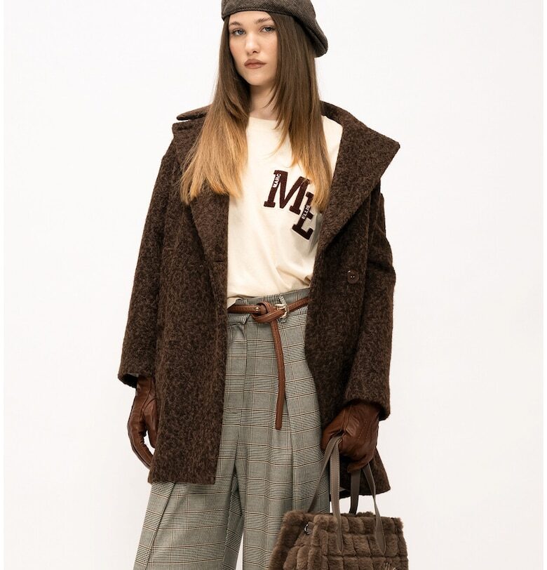 Пухено палто Valoria с кочпета - Кафяв Marc Ellis