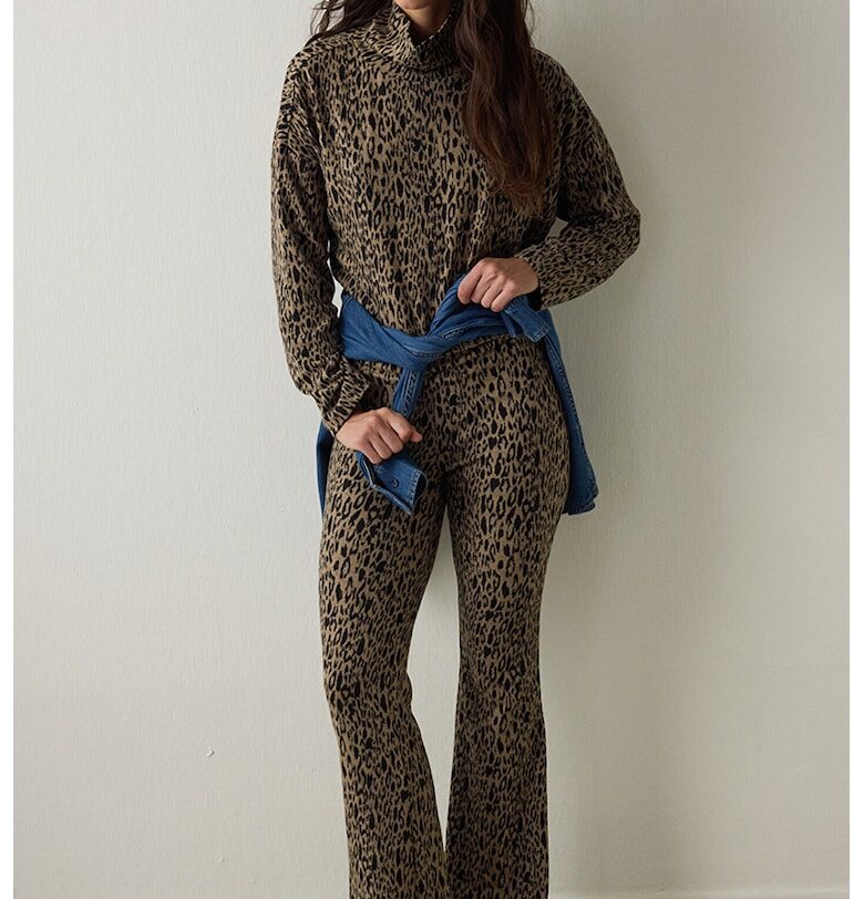 Разкроен клин с животински принт - Черен/Светлокафяв Penti